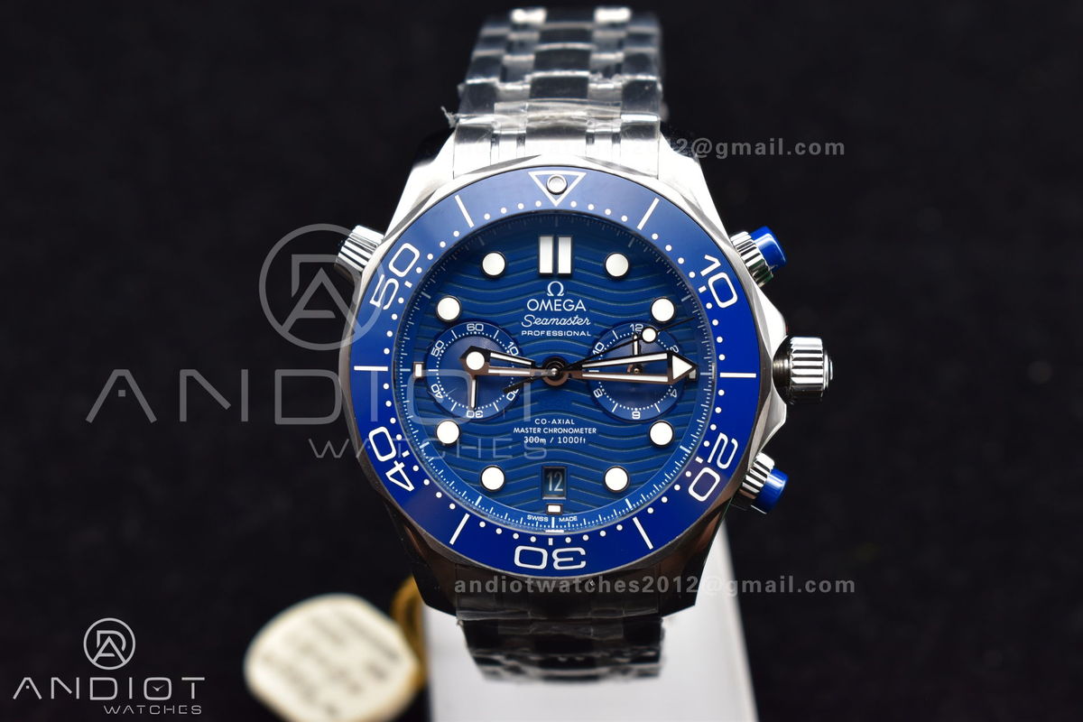 Seamaster 300M Chrono SS OMF 1:1 Best Edition Blue Dial on SS Bracelet A9900 